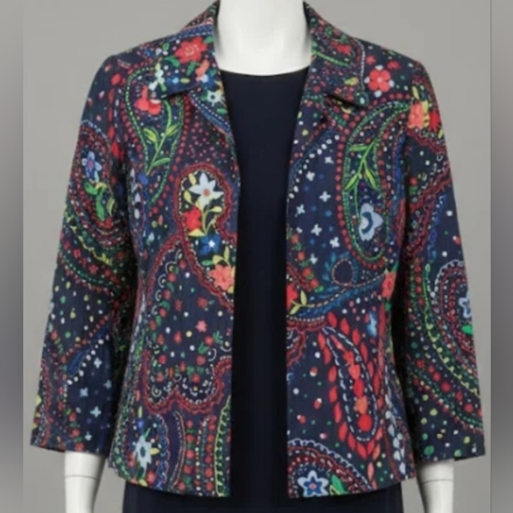 VTG Alfred Dunner Floral Paisley Crinkle Blazer